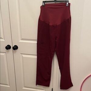 High-Waisted Burgundy Maternity Scrub Pants